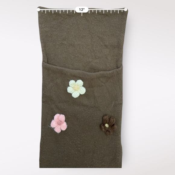 Sooki Des L.A. Vintage Y2K Brown Floral‎ Knit Shrug Scarf Cottage Boho Size M - Picture 7 of 9